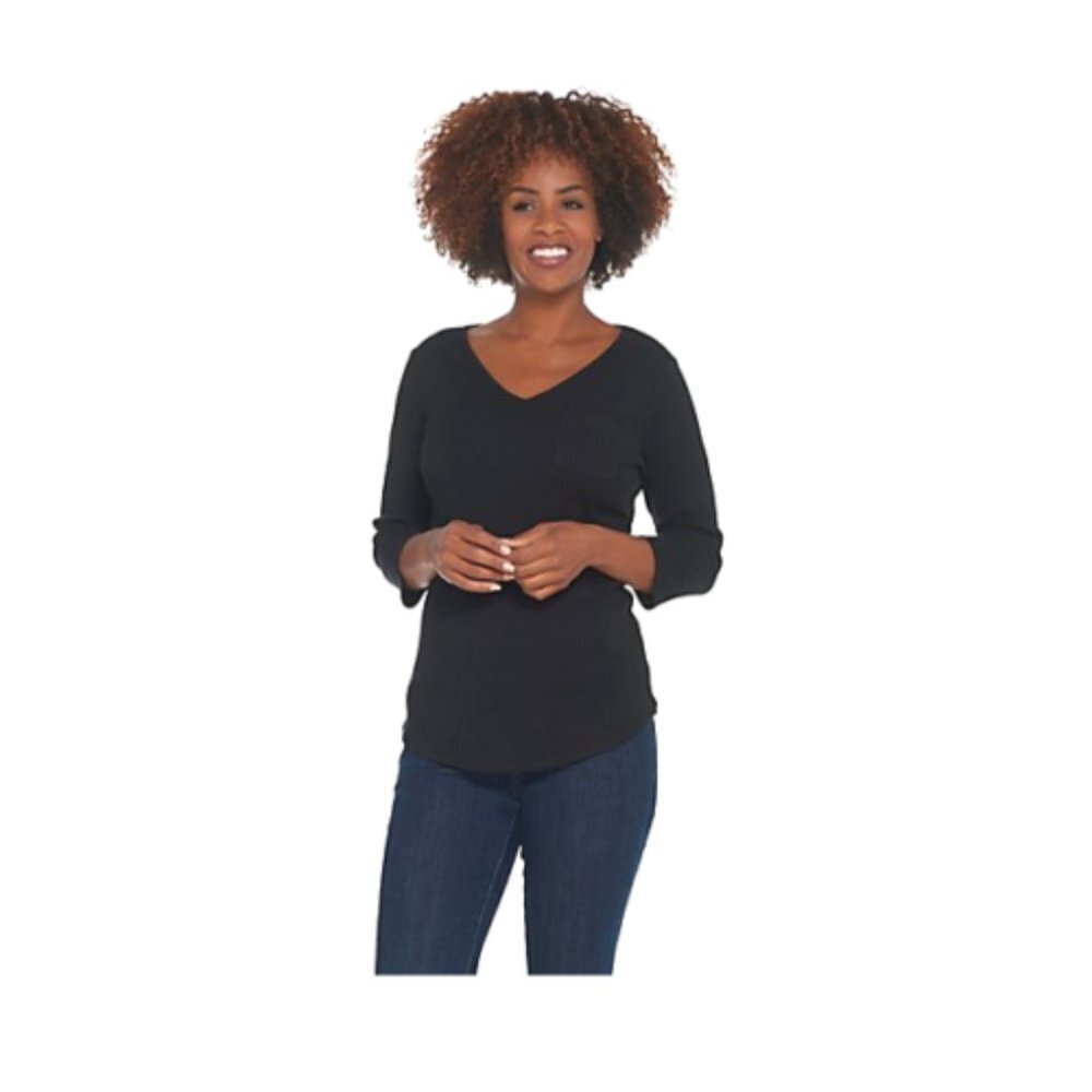 DENIM‎ & Co. Essentials Modern Fit Knit Top with Po